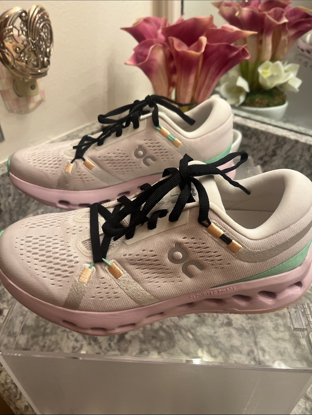 Light Pink Athletic Sneakers with Black Laces